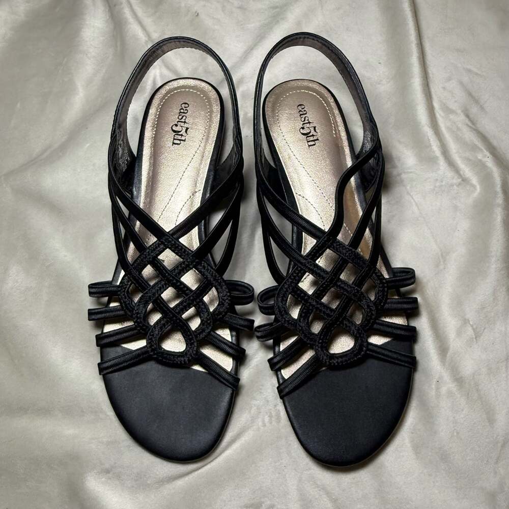 East 5th Reno Women's Black Textile Slingback Wedge Sandals